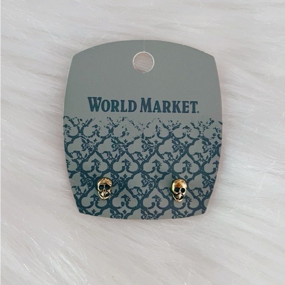 World Market Skull Dainty Gold Stud Earrings - Picture 2 of 4